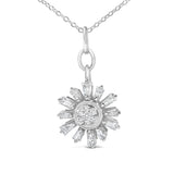 Sterling Silver 3/8 Cttw Diamond Starburst Medallion Pendant Necklace-1 thumbnail 2