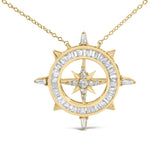 14K Yellow Gold Plated Sterling Silver 1.0 Cttw Diamond Compass Pendant Necklace-1 thumbnail 2