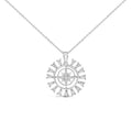 Sterling Silver 1/2 Cttw Diamond Starburst Compass Medallion Pendant Necklace-0