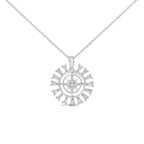 Sterling Silver 1/2 Cttw Diamond Starburst Compass Medallion Pendant Necklace-0 thumbnail 1