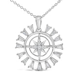 Sterling Silver 1/2 Cttw Diamond Starburst Compass Medallion Pendant Necklace-1 thumbnail 2
