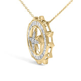 14KT Yellow Gold Plated Sterling Silver 1 Cttw Diamond Compass Medallion Pendant Necklace-3 thumbnail 4