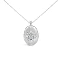 Sterling Silver 3/8 Cttw Diamond Puffed Oval Medallion Pendant Necklace-0