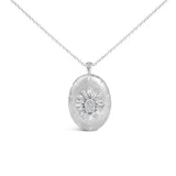 Sterling Silver 3/8 Cttw Diamond Puffed Oval Medallion Pendant Necklace-0 thumbnail 1