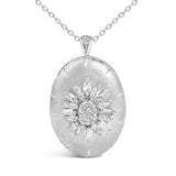 Sterling Silver 3/8 Cttw Diamond Puffed Oval Medallion Pendant Necklace-1 thumbnail 2