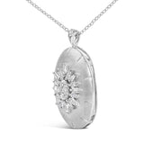 Sterling Silver 3/8 Cttw Diamond Puffed Oval Medallion Pendant Necklace-3 thumbnail 4