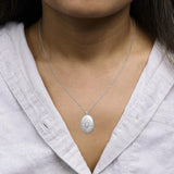 Sterling Silver 3/8 Cttw Diamond Puffed Oval Medallion Pendant Necklace-2 thumbnail 3
