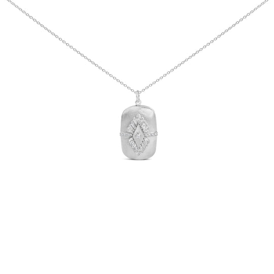 Sterling Silver 3/8 Cttw Diamond Puffed Medallion Design Pendant Necklace-0