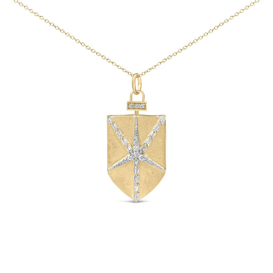 14KT Yellow Gold Plated Sterling Silver 1/2 Cttw Diamond Shield Star Medallion Pendant Necklace-0