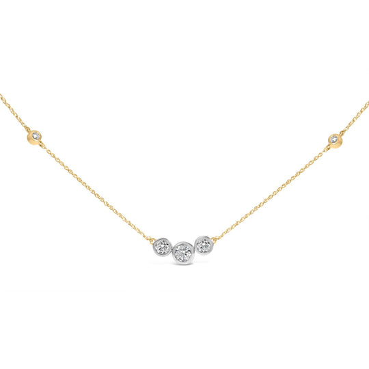 10K Yellow Gold Plated Sterling Silver 1.0 Cttw Lab Grown Diamond Bezel Station Necklace