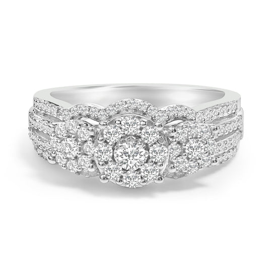 .925 Sterling Silver 1.0 Cttw Diamond Engagement Ring and Soldered Wedding Band Set-0