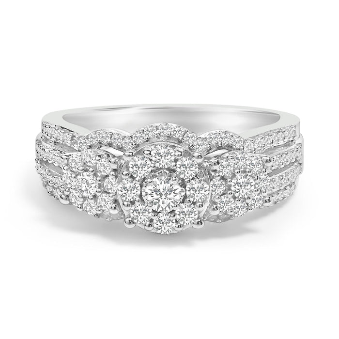 .925 Sterling Silver 1.0 Cttw Diamond Engagement Ring and Soldered Wedding Band Set