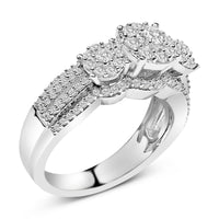 .925 Sterling Silver 1.0 Cttw Diamond Engagement Ring and Soldered Wedding Band Set