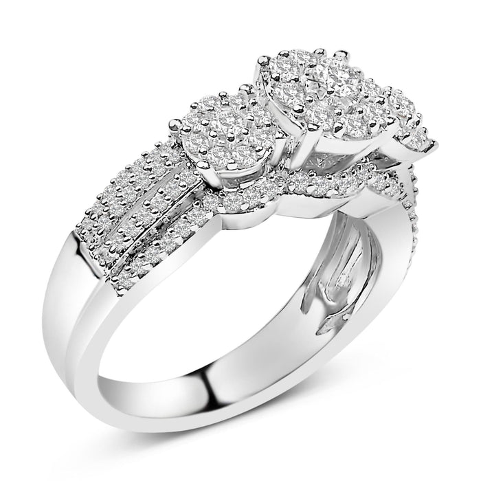 .925 Sterling Silver 1.0 Cttw Diamond Engagement Ring and Soldered Wedding Band Set