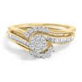 14K yellow gold ring with cluster of round diamond stones in a spiral setting