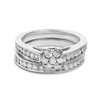Sterling Silver 1/2 Cttw Diamond Cluster Flower Bridal Set