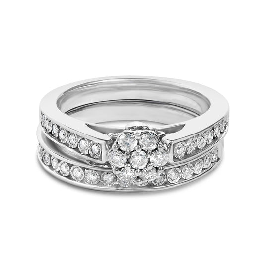 Sterling Silver 1/2 Cttw Diamond Cluster Flower Bridal Set-0