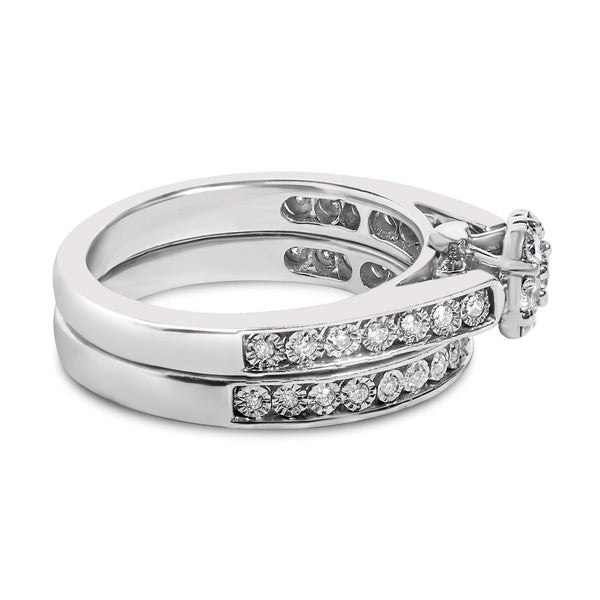 Sterling Silver 1/2 Cttw Diamond Cluster Flower Bridal Set