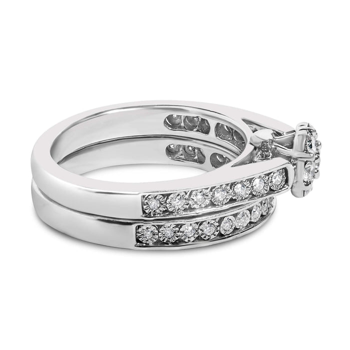 Sterling Silver 1/2 Cttw Diamond Cluster Flower Bridal Set
