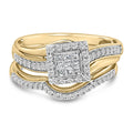 14K yellow gold ring with princess diamond stones in a bridal set