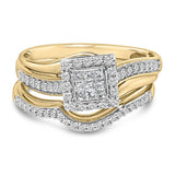14K Yellow Gold Plated Sterling Silver 1/2 Cttw Princess Square Diamond Bridal Set-0 thumbnail 1