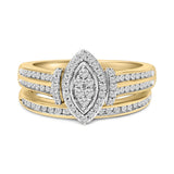 14K yellow gold ring with marquise diamond cluster stones in a bridal set thumbnail 1