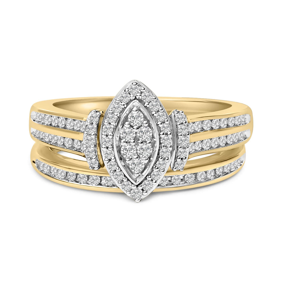 14K Yellow Gold Plated Sterling Silver 1/2 Cttw Marquise Cluster Diamond Bridal Set