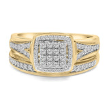 14K Yellow Gold Plated Sterling Silver 1/2 Cttw Diamond Square Cluster Bridal Set-0 thumbnail 1