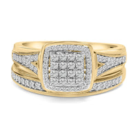 14K Yellow Gold Plated Sterling Silver 1/2 Cttw Diamond Square Cluster Bridal Set