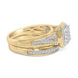 14K Yellow Gold Plated Sterling Silver 1/2 Cttw Diamond Square Cluster Bridal Set-1 thumbnail 2