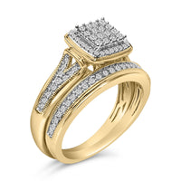 14K Yellow Gold Plated Sterling Silver 1/2 Cttw Diamond Square Cluster Bridal Set