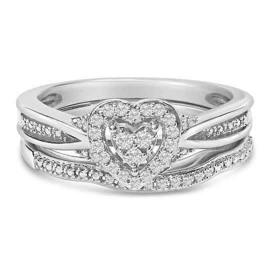 Sterling Silver 1/5 Cttw Diamond Heart Motif Bridal Set-0