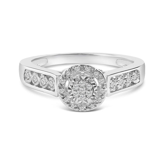 Sterling Silver Diamond Accent Round Cluster Halo Ring-0