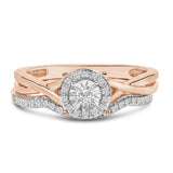 14K Rose Gold Plated Sterling Silver 1/6 Cttw Diamond Round Halo Bridal Set-0 thumbnail 1