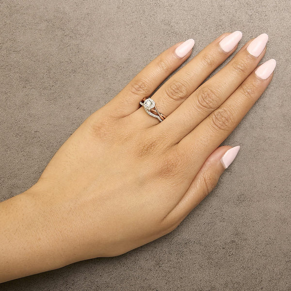 14K Rose Gold Plated Sterling Silver 1/6 Cttw Diamond Round Halo Bridal Set