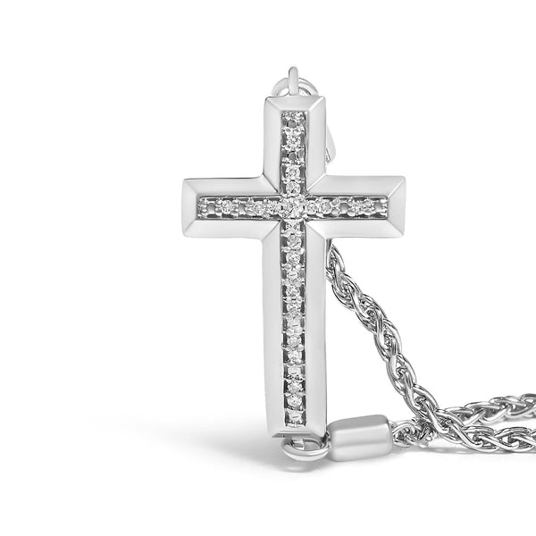 .925 Sterling Silver Diamond Accent Cross Bolo Bracelet (I-J Color, I1-I2 Clarity) - 7