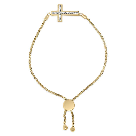 Gold Vermeil Diamond Accent Cross Lariat Bolo Bracelet-0