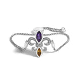925 sterling silver bolo bracelet with marquise amethyst, citrine, and diamond accents thumbnail 1
