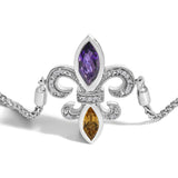 .925 Sterling Silver Marquise Purple Amethyst, Orange Citrine, and Diamond Accent Lariat 4”-10” Fleur De Lis Adjustable Bolo Bracelet (I-J Color, I1-I2 Clarity)-1 thumbnail 2