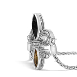 .925 Sterling Silver Marquise Black Onyx, Orange Citrine, and Diamond Accent Lariat 4”-10” Fleur De Lis Adjustable Bolo Bracelet (I-J Color, I1-I2 Clarity) - 7