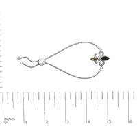.925 Sterling Silver Marquise Black Onyx, Orange Citrine, and Diamond Accent Lariat 4”-10” Fleur De Lis Adjustable Bolo Bracelet (I-J Color, I1-I2 Clarity) - 7
