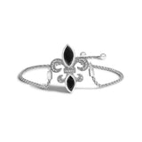 .925 Sterling Silver Marquise Black Onyx and Diamond Accent Lariat 4”-10” Fleur De Lis Adjustable Bolo Bracelet (I-J Color, I1-I2 Clarity)-1 thumbnail 2