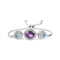 925 sterling silver bolo bracelet with oval amethyst, pear blue topaz, and diamond accent