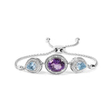 .925 Sterling Silver Oval Amethyst and Pear Blue Topaz with Diamond Accent Lariat 4”-10” Adjustable Bolo Bracelet (H-I Color, SI1-SI2 Clarity)-0 thumbnail 1