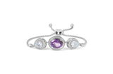 .925 Sterling Silver Oval Amethyst and Pear Blue Topaz with Diamond Accent Lariat 4”-10” Adjustable Bolo Bracelet (H-I Color, SI1-SI2 Clarity)-1 thumbnail 2