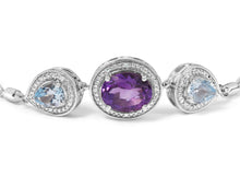 .925 Sterling Silver Oval Amethyst and Pear Blue Topaz with Diamond Accent Lariat 4”-10” Adjustable Bolo Bracelet (H-I Color, SI1-SI2 Clarity)-3