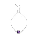 .925 Sterling Silver 10mm Cushion Cut Amethyst Gemstone and Diamond Accent Lariat 4”-10” Adjustable Bolo Bracelet (H-I Color, SI1-SI2 Clarity)-1 thumbnail 2