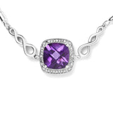 .925 Sterling Silver 10mm Cushion Cut Amethyst Gemstone and Diamond Accent Lariat 4”-10” Adjustable Bolo Bracelet (H-I Color, SI1-SI2 Clarity)-3 thumbnail 4