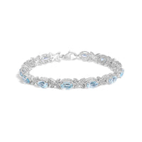 .925 Sterling Silver Oval Blue Topaz Diamond Butterfly Link Bracelet (I-J Color, I1-I2 Clarity) - Size 7