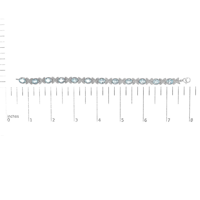 .925 Sterling Silver Oval Blue Topaz Diamond Butterfly Link Bracelet (I-J Color, I1-I2 Clarity) - Size 7
